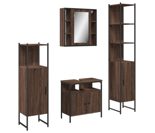 Set de muebles de baño 4 pzas madera contrachapada marrón roble