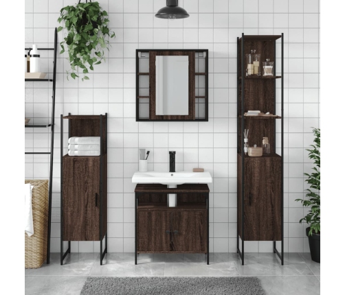 Set de muebles de baño 4 pzas madera contrachapada marrón roble