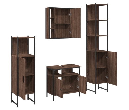 Set de muebles de baño 4 pzas madera contrachapada marrón roble