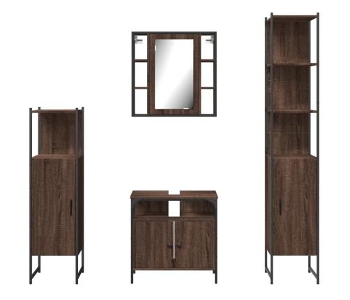 Set de muebles de baño 4 pzas madera contrachapada marrón roble