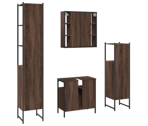 Set de muebles de baño 4 pzas madera contrachapada marrón roble