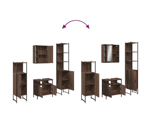 Set de muebles de baño 4 pzas madera contrachapada marrón roble