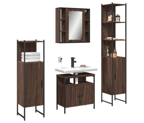 Set de muebles de baño 4 pzas madera contrachapada marrón roble