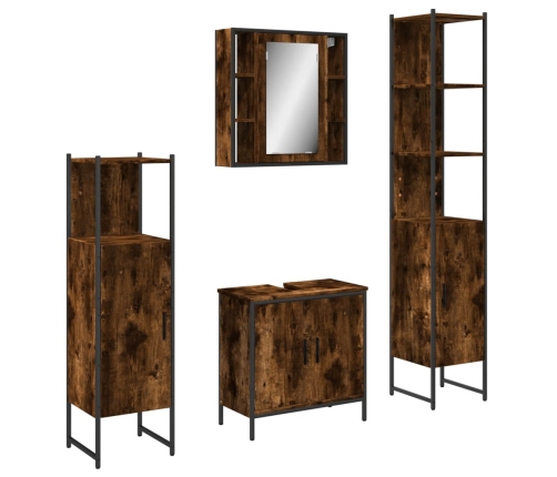 Set de muebles de baño 4 piezas madera contrachapada roble humo