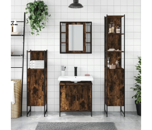 Set de muebles de baño 4 piezas madera contrachapada roble humo