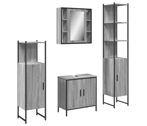 Set de armario de baño 4 pzas madera contrachapada gris sonoma