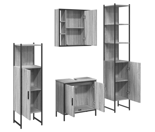 Set de armario de baño 4 pzas madera contrachapada gris sonoma