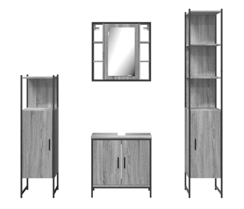 Set de armario de baño 4 pzas madera contrachapada gris sonoma