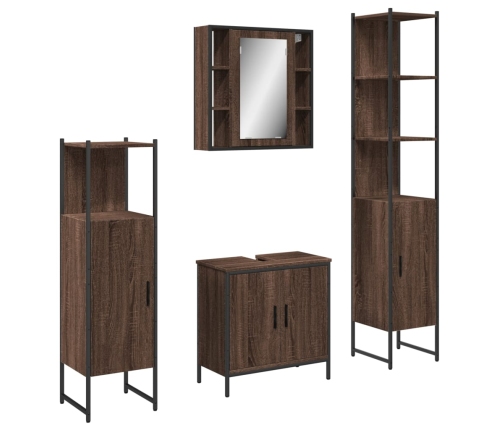 Set de muebles de baño 4 pzas madera contrachapada marrón roble