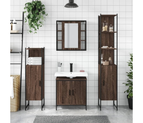 Set de muebles de baño 4 pzas madera contrachapada marrón roble