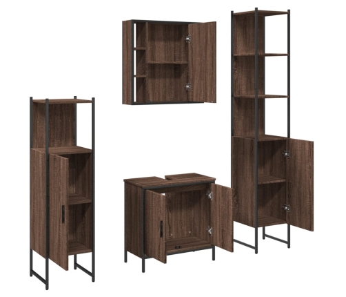 Set de muebles de baño 4 pzas madera contrachapada marrón roble