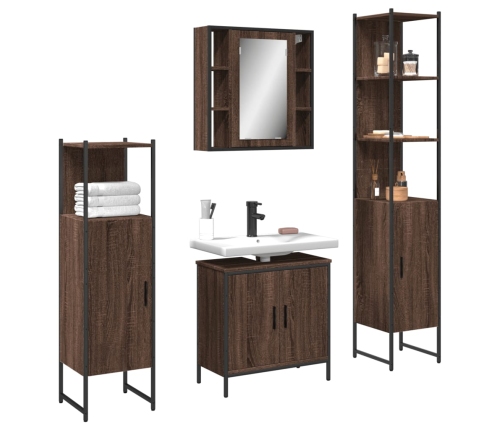 Set de muebles de baño 4 pzas madera contrachapada marrón roble