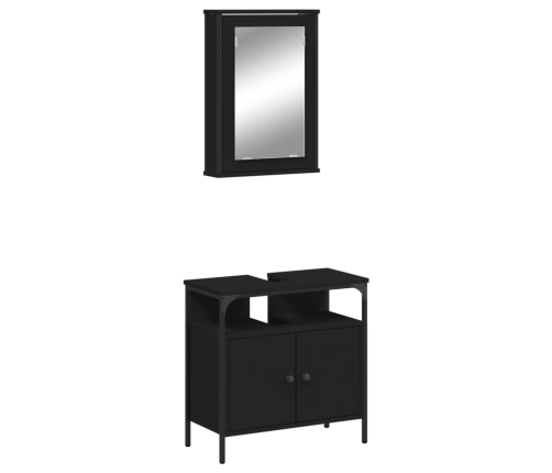 Juego de muebles de baño 2 pzas madera contrachapada negro