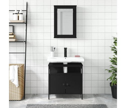 Juego de muebles de baño 2 pzas madera contrachapada negro