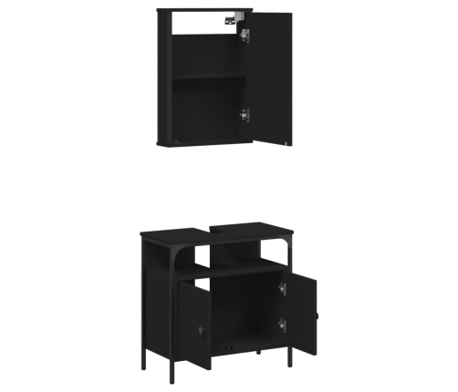 Juego de muebles de baño 2 pzas madera contrachapada negro