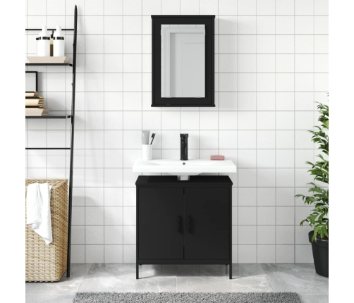 Juego de muebles de baño 2 pzas madera contrachapada negro