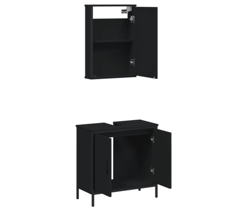 Juego de muebles de baño 2 pzas madera contrachapada negro