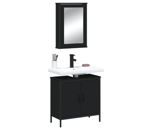 Juego de muebles de baño 2 pzas madera contrachapada negro