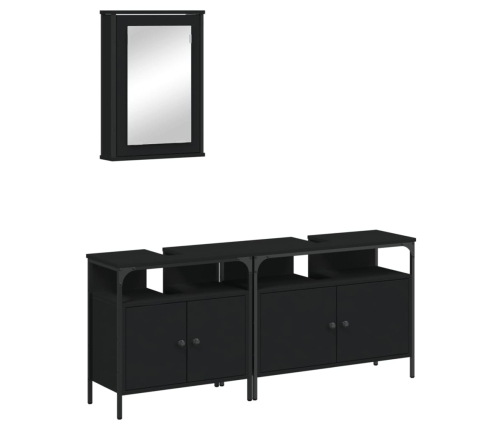 Juego de muebles de baño 3 pzas madera contrachapada negro