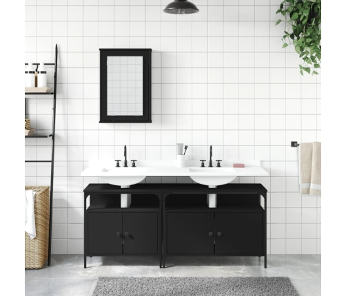 Juego de muebles de baño 3 pzas madera contrachapada negro