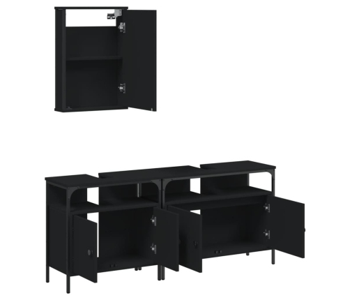 Juego de muebles de baño 3 pzas madera contrachapada negro