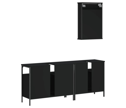 Juego de muebles de baño 3 pzas madera contrachapada negro