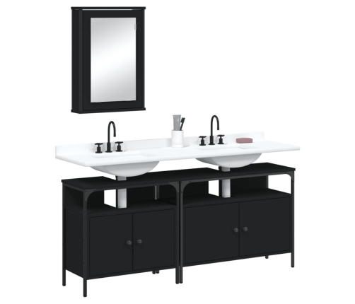 Juego de muebles de baño 3 pzas madera contrachapada negro