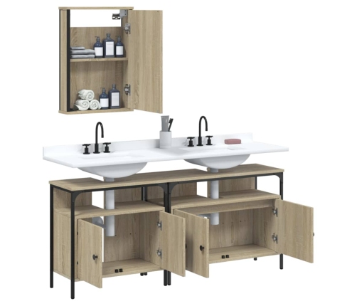 Set de muebles de baño 3 pzas madera contrachapada roble Sonoma