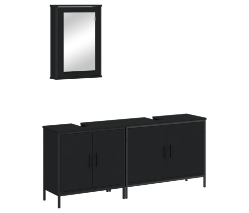 Juego de muebles de baño 3 pzas madera contrachapada negro