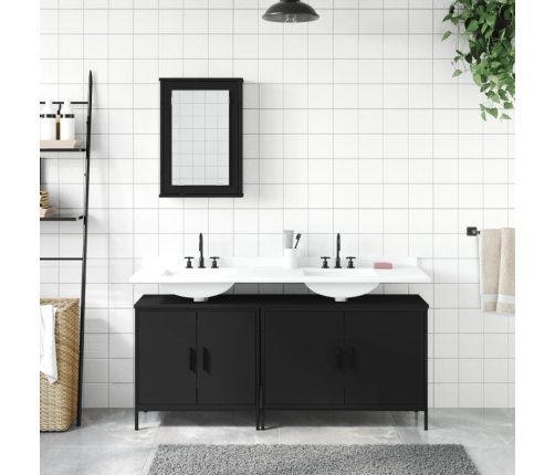 Juego de muebles de baño 3 pzas madera contrachapada negro