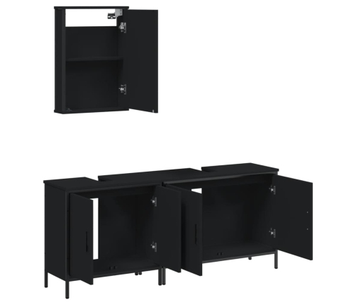 Juego de muebles de baño 3 pzas madera contrachapada negro