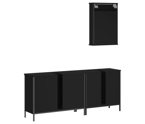 Juego de muebles de baño 3 pzas madera contrachapada negro