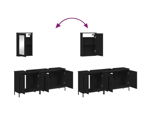 Juego de muebles de baño 3 pzas madera contrachapada negro