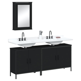 Juego de muebles de baño 3 pzas madera contrachapada negro