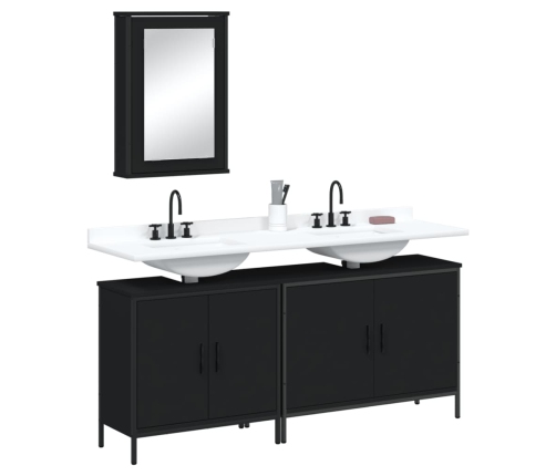 Juego de muebles de baño 3 pzas madera contrachapada negro