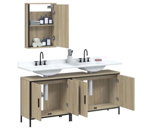 Set de muebles de baño 3 pzas madera contrachapada roble Sonoma