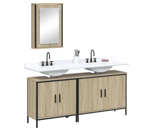 Set de muebles de baño 3 pzas madera contrachapada roble Sonoma