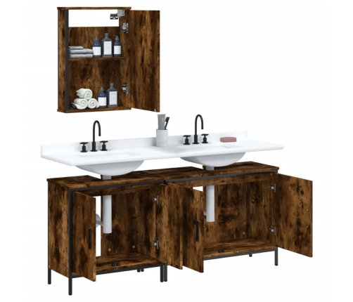 Set de muebles baño 3 pzas madera contrachapada roble ahumado