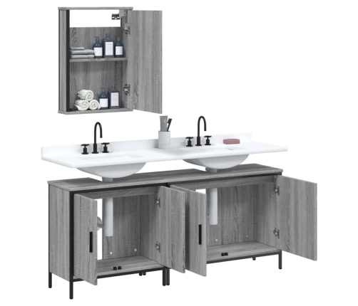 Set de muebles de baño 3 pzas madera contrachapada gris sonoma