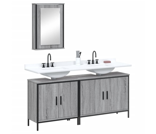 Set de muebles de baño 3 pzas madera contrachapada gris sonoma