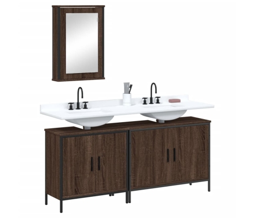 Set de muebles baño 3 pzas madera contrachapada roble marrón