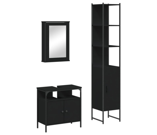 Juego de muebles de baño 3 pzas madera contrachapada negro