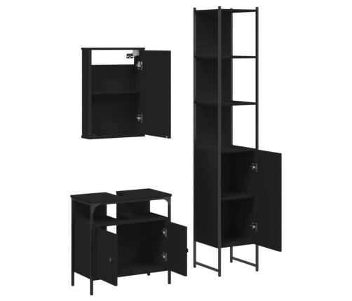 Juego de muebles de baño 3 pzas madera contrachapada negro