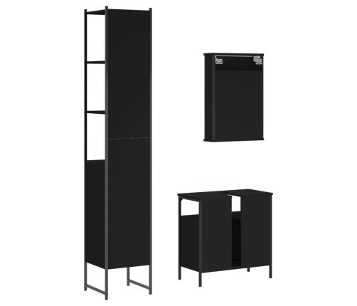 Juego de muebles de baño 3 pzas madera contrachapada negro