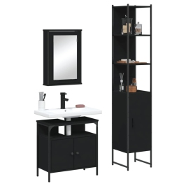 Juego de muebles de baño 3 pzas madera contrachapada negro