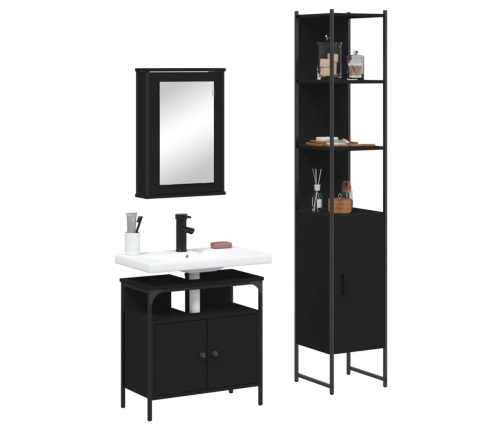 Juego de muebles de baño 3 pzas madera contrachapada negro