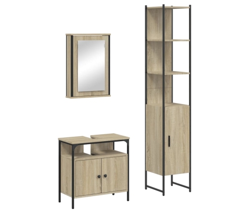 Set de muebles de baño 3 pzas madera contrachapada roble Sonoma