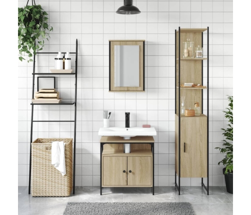 Set de muebles de baño 3 pzas madera contrachapada roble Sonoma