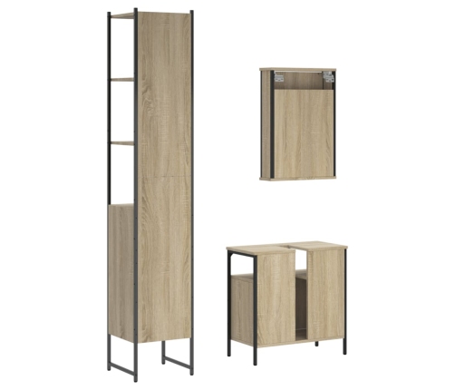 Set de muebles de baño 3 pzas madera contrachapada roble Sonoma