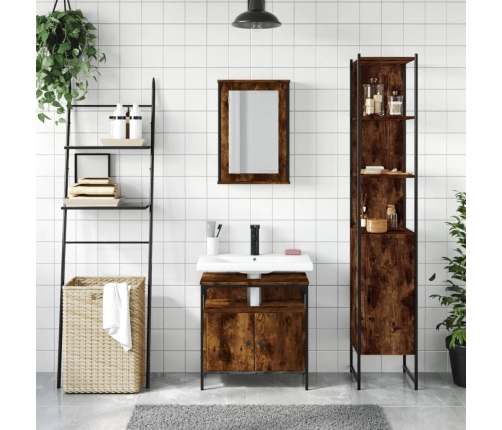 Set de muebles baño 3 pzas madera contrachapada roble ahumado